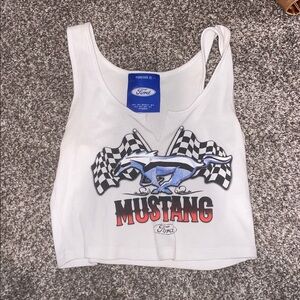 Ford Mustang White Tank Top with Checkered Flags